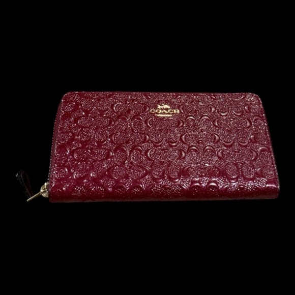 Coach Burgundy Signature Leather Zip Wallet - Picture 1 of 2